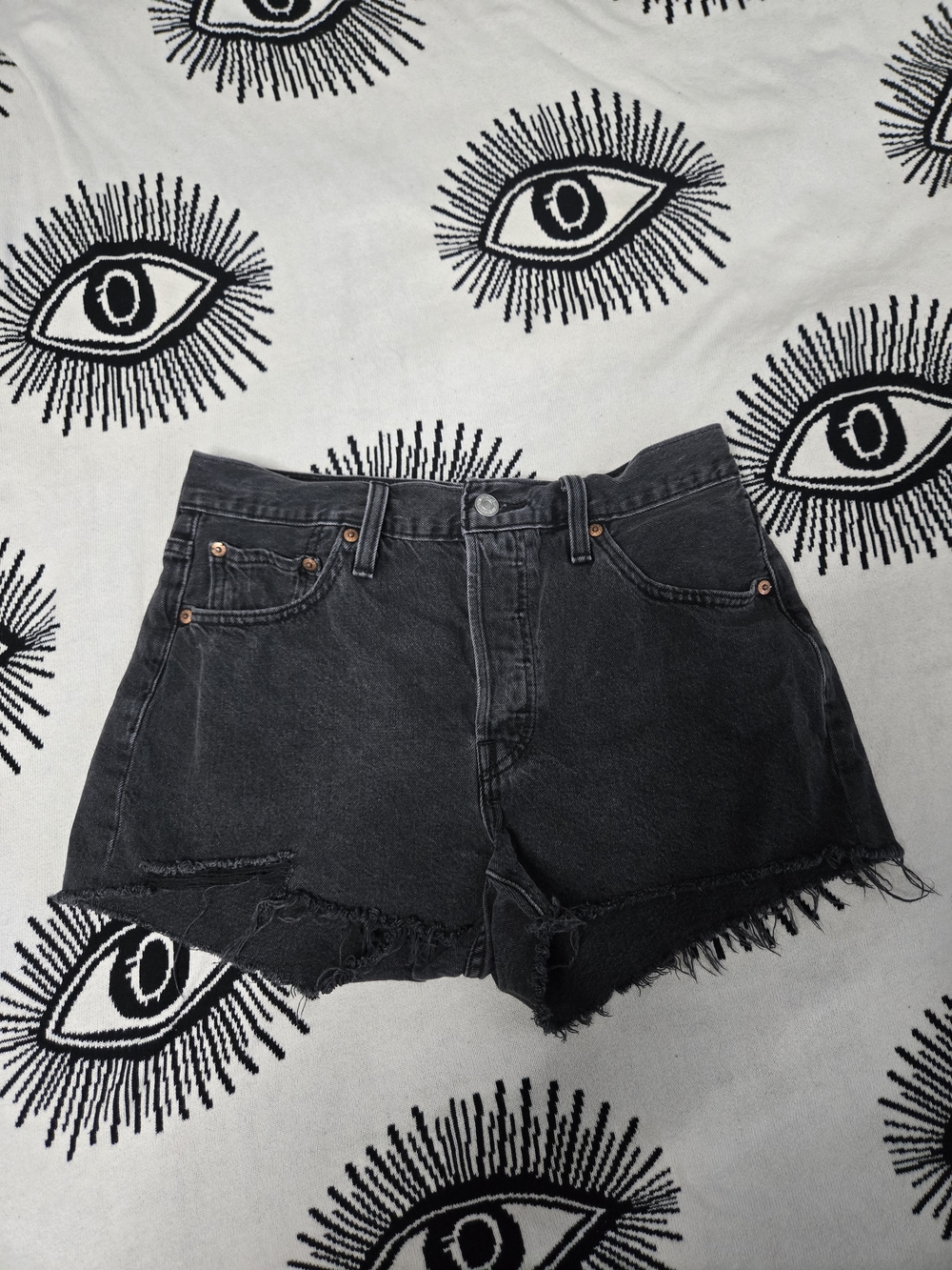 Levi's Black High-Rise Cutoff Denim Shorts
